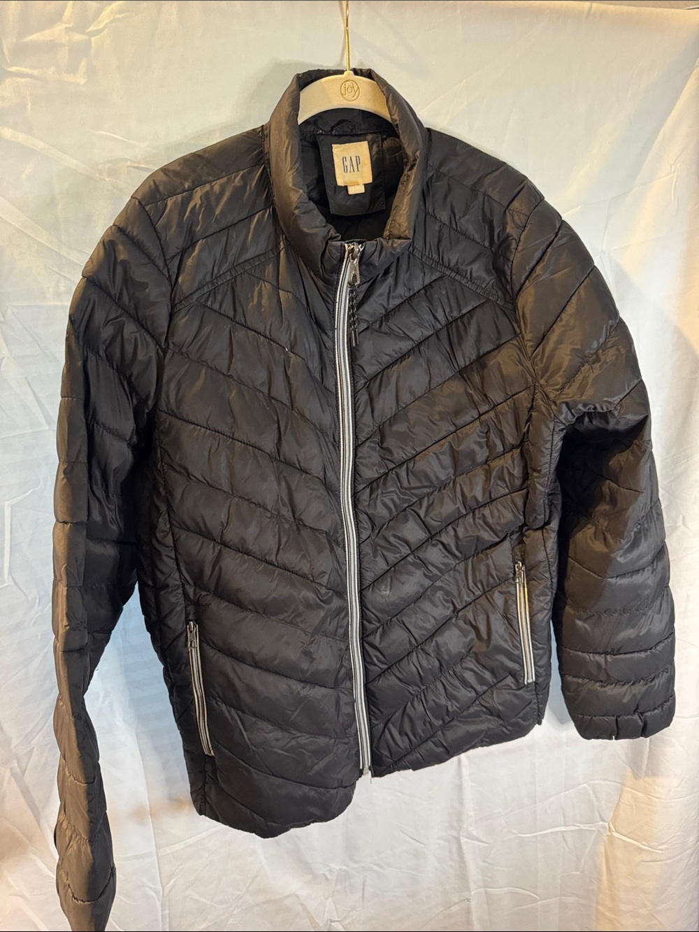 GAP Women's Black Quilted Puffer Jacket with Silver Zippers